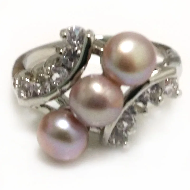 

Wholesale 7# 6-7mm Natural Lavender Cultured Freshwater Button Pearl Women Bridal Engagement Ring with Shiny Zirconia