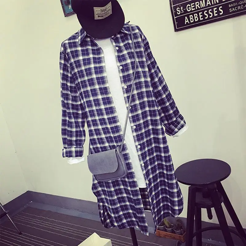 

Autumn Women Long Sleeve Plaid Blouses Tops Ladies Female Long Shirt