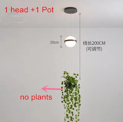 1 head x 1 pot Подвесной светильник в скандинавском стиле со стеклянным шаром, светильник с горшком для растений, специальный декор, подвесной светильник для бара, Подвесная лампа, люстры - Цвет корпуса: 1 head x 1 pot