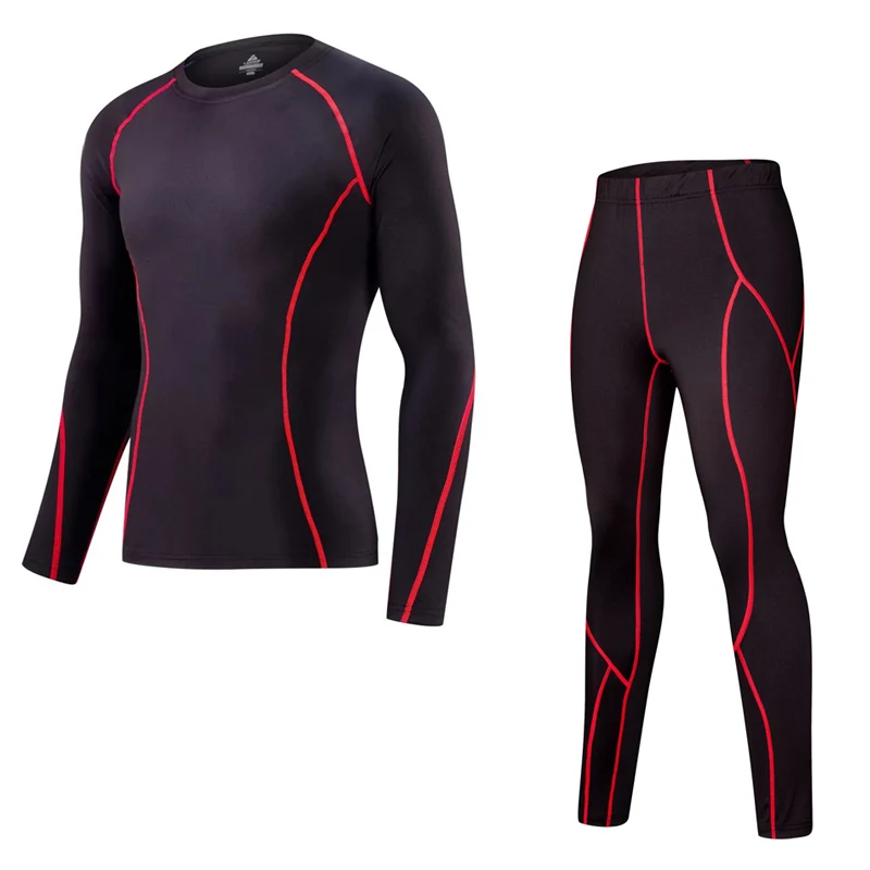 Red suit Мужское плотное термобелье, зимний костюм для бега, теплый базовый слой, для фитнеса, быстросохнущий, флисовые компрессионные кальсоны - Цвет: Red suit