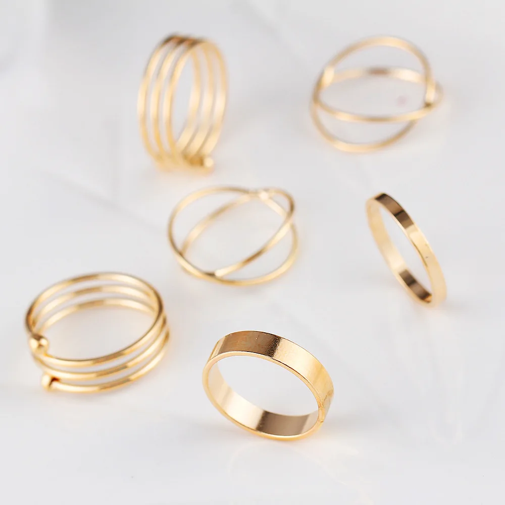 6 шт./много Мода золото металлические кольца для женщин Дамская свадебное кольцо