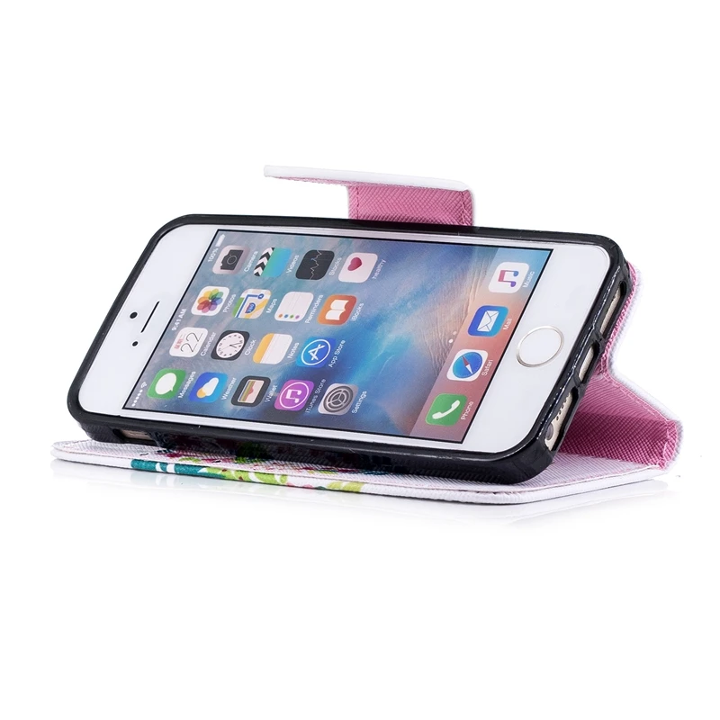 Чехол-книжка для iPhone 5S с кошкой Фламинго из искусственной кожи чехол-кошелек 5