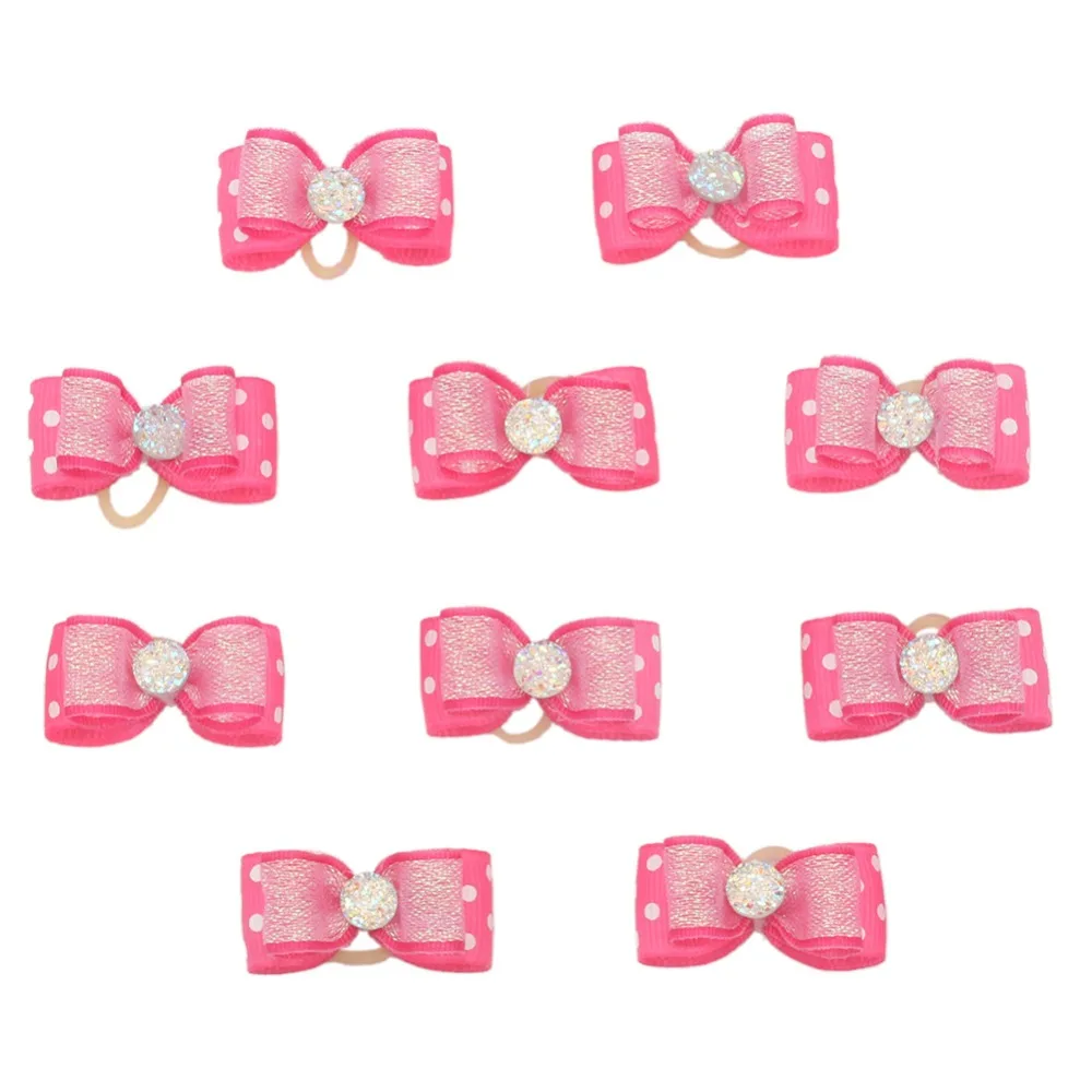 10pcs Hot Pink Dog Hair Bows with Rubber Bands Bowknots For Long Small Dogs Yorkshire Shih Tzu Grooming Accessories | Дом и сад