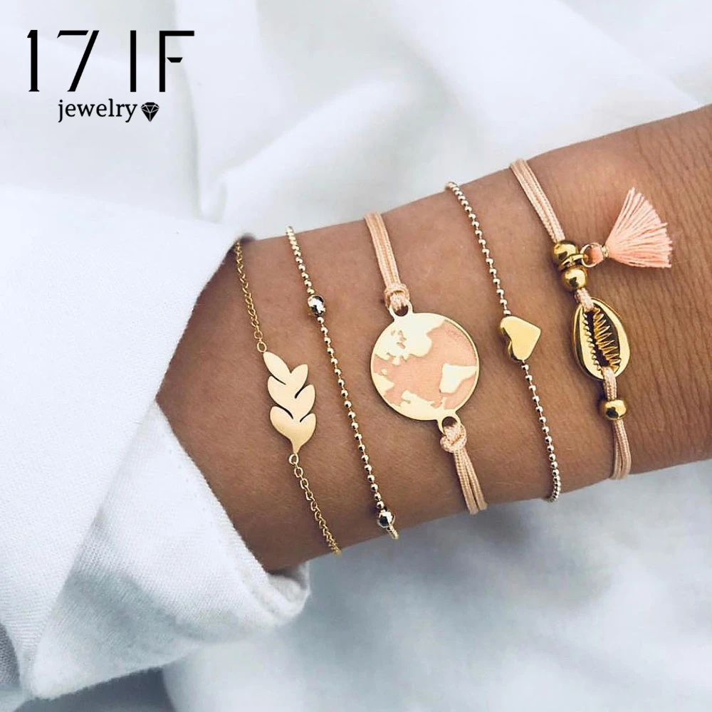DAXI 5 шт./компл. модный винтажный браслет с картой листьями сердцем ракушками