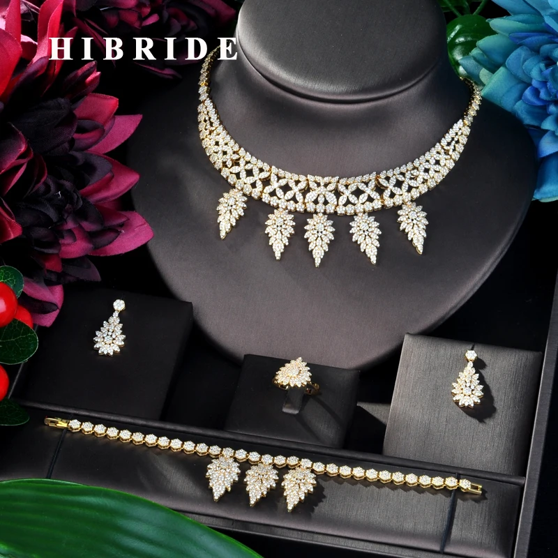 HIBRIDE красивый длинный кулон кубический циркон для женщин 4 шт. комплект ювелирных