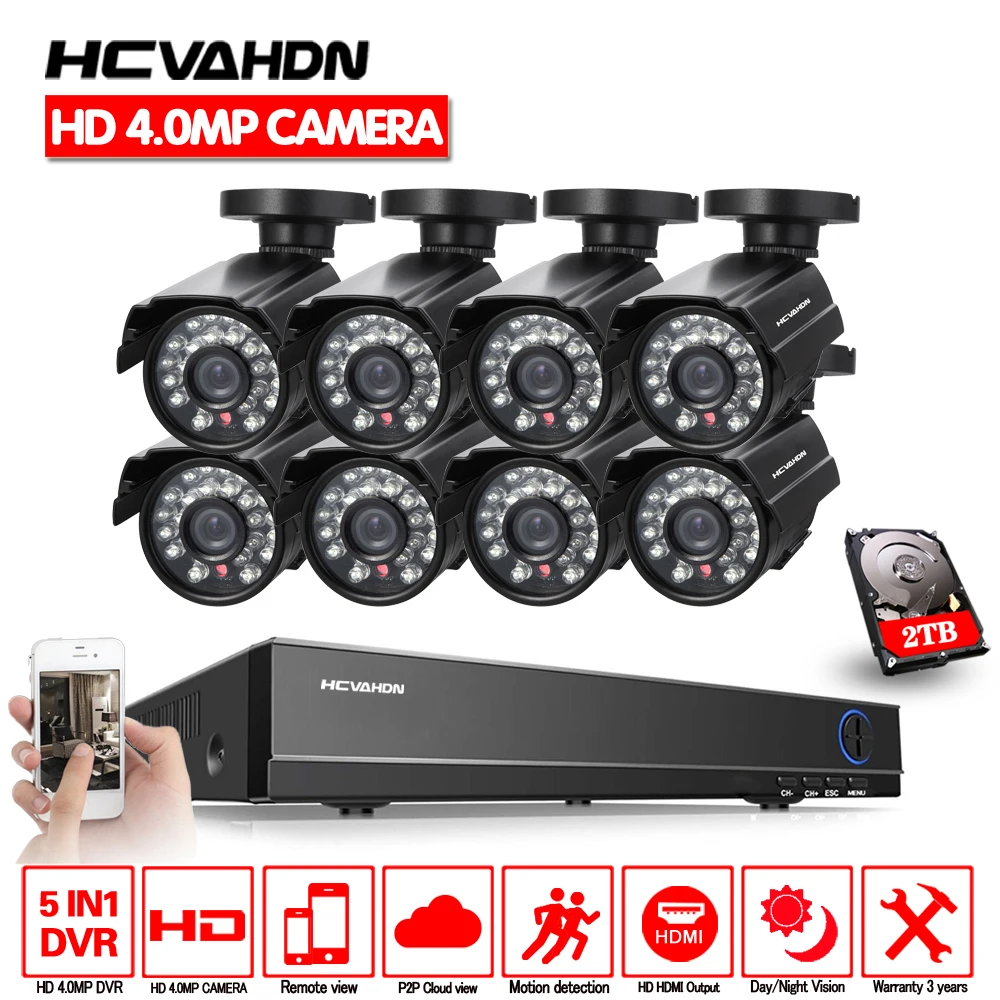 Hcvahdn 8CH HD AHD 4MP дома на открытом воздухе безопасности системный комплект для