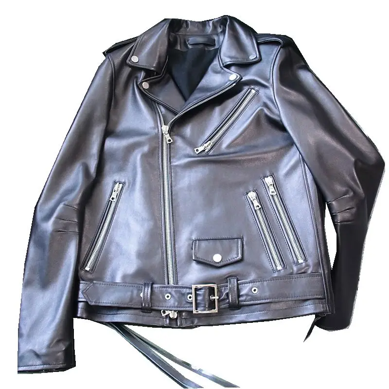 Роскошное байкерское пальто из натуральной овечьей кожи байкерская куртка