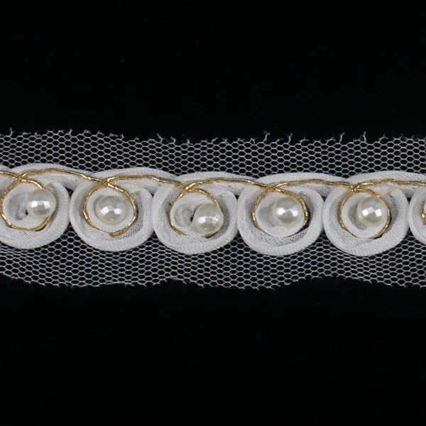 25 ярдов отделка из бисера Золотая пряжа жемчуг розовый цветок аппликация для