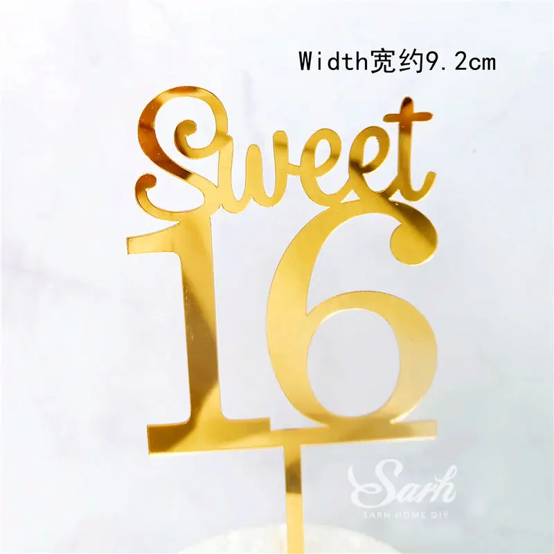 2pc sweet 16 Сверкающие Золотые "сладкие" 1" 18" с днем рождения, ручные украшения для торта, вечерние украшения на день рождения, милые подарки - Цвет: 2pc sweet 16