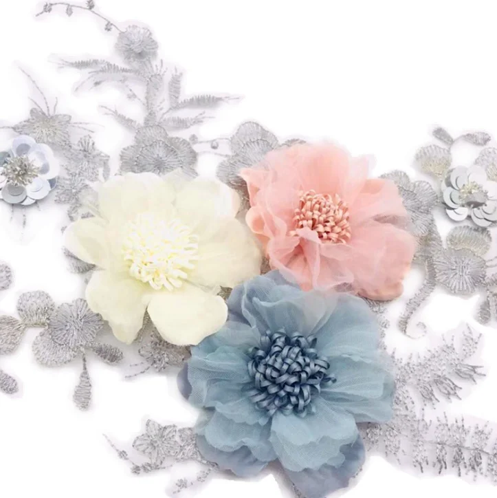 Высококачественные элегантные 3D цветочные вышивки кружевные аппликации отделка