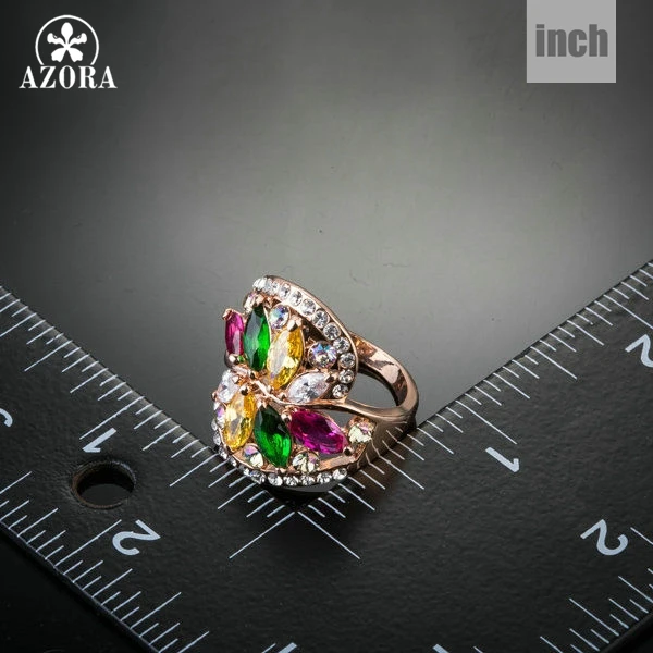 AZORA Шикарный цветок золотого цвета 8 шт. многоцветный кубический цирконий Кольцо