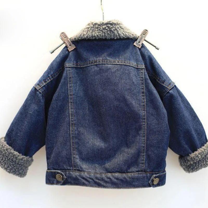Kids Coats Denim Jacket Boy Coat Baby Girl Thickness Jeans Outerwear Turn-down Collar Casual Children Winter Fur Clothes | Детская