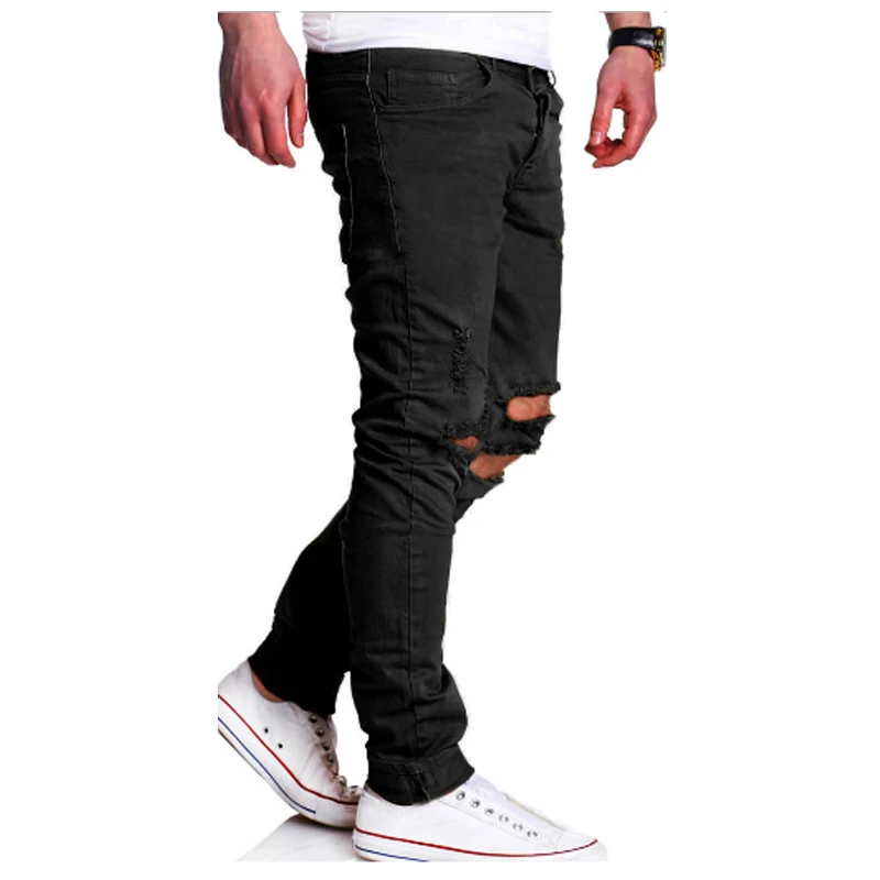 Men'S Trousers 2017 New Casual Men Pants Slim Pant Straight Fashion Begars Holes Solid Size M-XXL |
