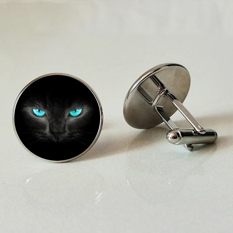 

Glass Cufflinks black cat handmade family photo Cufflinks DIY jewelry custom glass Cufflinks gift mysterious black cat