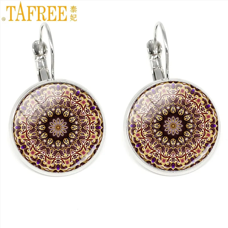 Tafree, модные женские серьги-клипсы, индийский цветок, мандала, Круглый купол стеклянный Серьги,, Sri украшения yantra Henna Zen H276 - Окраска металла: H275