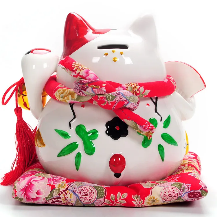 

Ceramic Lucky Cat ornaments red fan cat piggy ornaments business gifts gift cat
