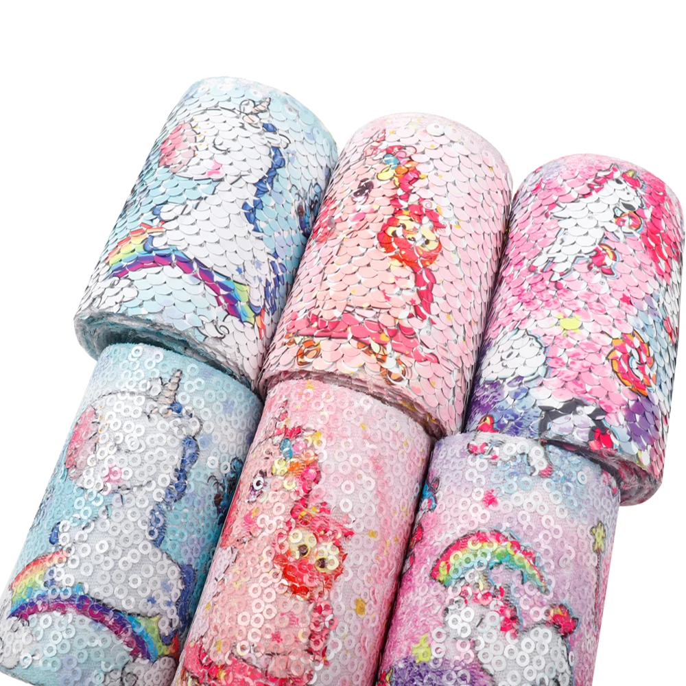 Ribbon Polyester Sequin Cute Unicorn Printed DIY Hair Bows Decoration Accessories Children Birthday Party Decorations 75mm 2Y | Дом и сад