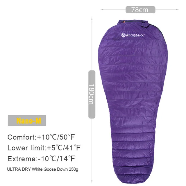 New Nano M Purple Aegismax новое обновление свежий нано, водоотталкивающая приятный мягкий белый гусиный пух Мумия Сверхлегкий Сращивание альпинистский походный спальный мешок - Цвет: New Nano M Purple