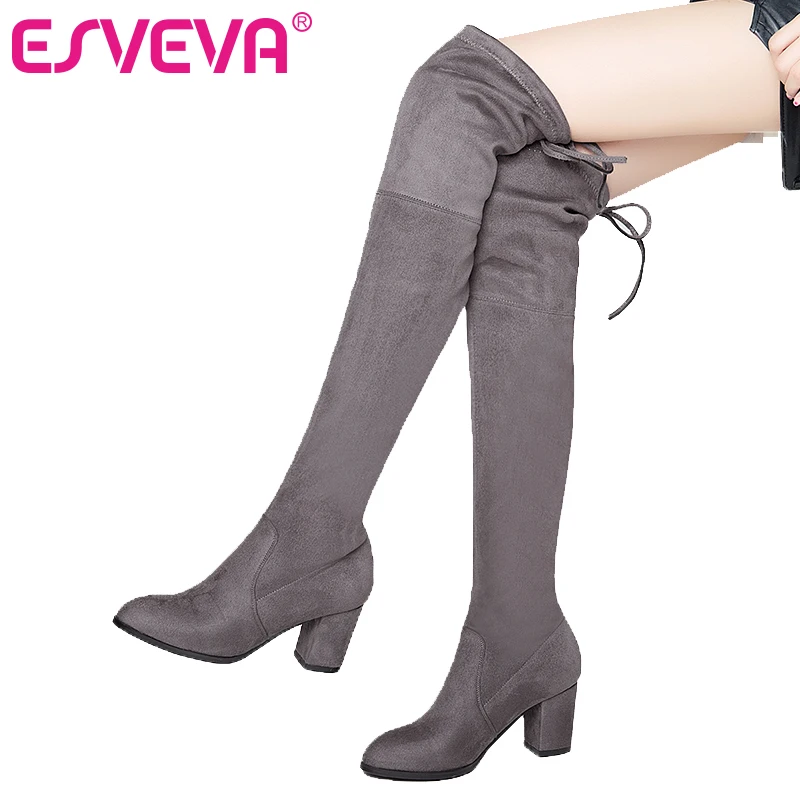 Женские ботфорты из флока на шнуровке с круглым носком размеры 34 43|boots ladies|knee bootsover