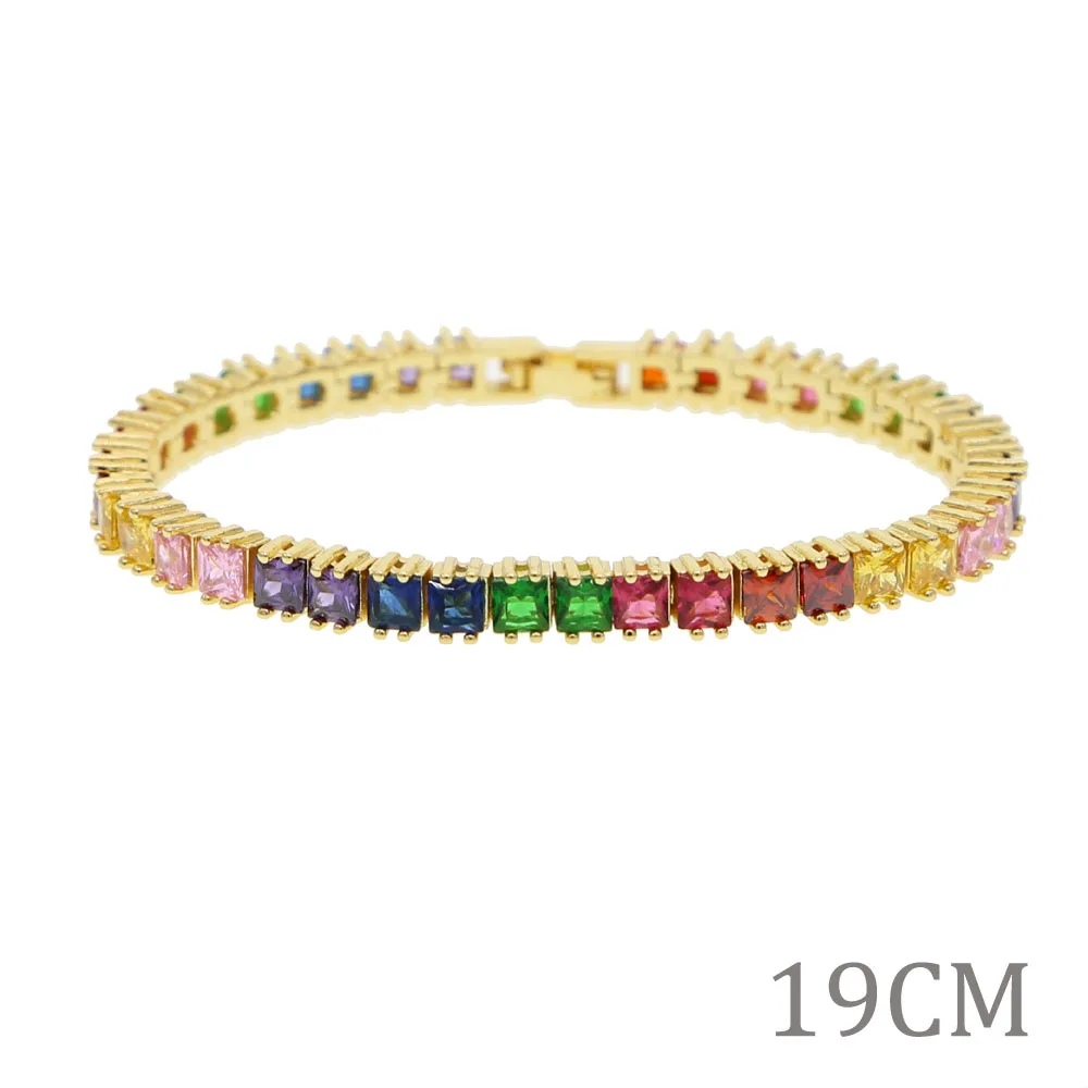 Gold color 19cm Новинка, браслет с кубическим цирконием для женщин и мужчин, роскошные ювелирные изделия с золотым покрытием, Радужный cz, великолепный модный браслет для тенниса - Окраска металла: Gold color 19cm