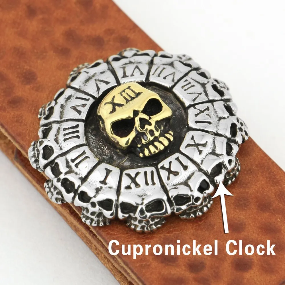Часы в римском стиле 9T001 из зернистой кожи с брелком виде черепа|skull zombie|keychain