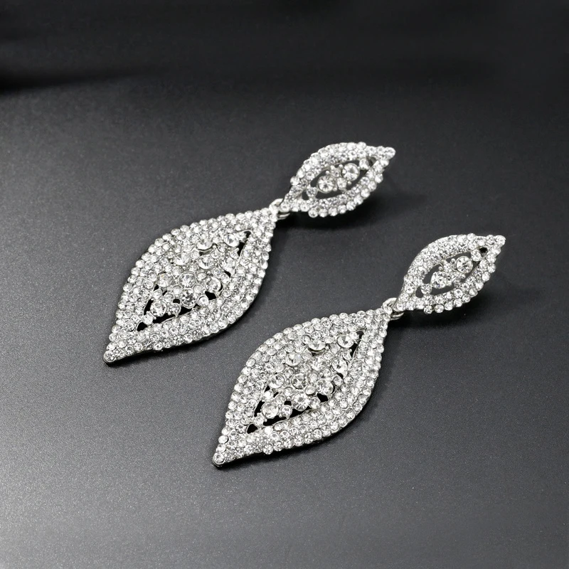 

TREAZY Top Bling Rhinestone Women Drop Earrings for Brides Leaf Shape Bridal Dangle Earrings Wedding Engagement Jewelry