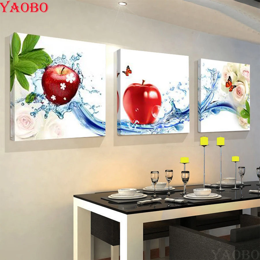 Триптих алмазная живопись натюрморт DIY Алмазная вышивка яблоки 5D Вышивка крестиком квадратная полная Дрель Стразы мозаика для кухни