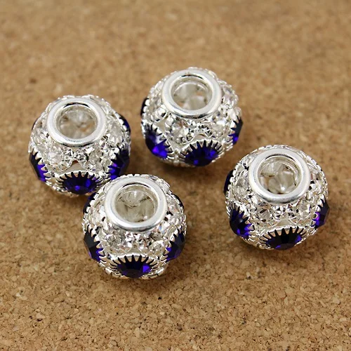 

5pcs/lot 15mm Round Shape Dk Blue Rhinestone Hollw Ball Spacer DIY Beads Fit European Bracelet