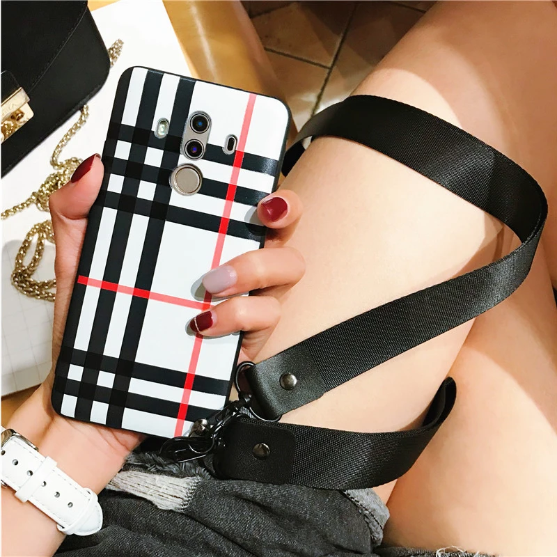 

For Huawei Mate RS Silicone Case with Strap for Huawei Mate 10 Pro Plaids Back Phone Shell Soft Ultra-thin Cover Fashion Bag