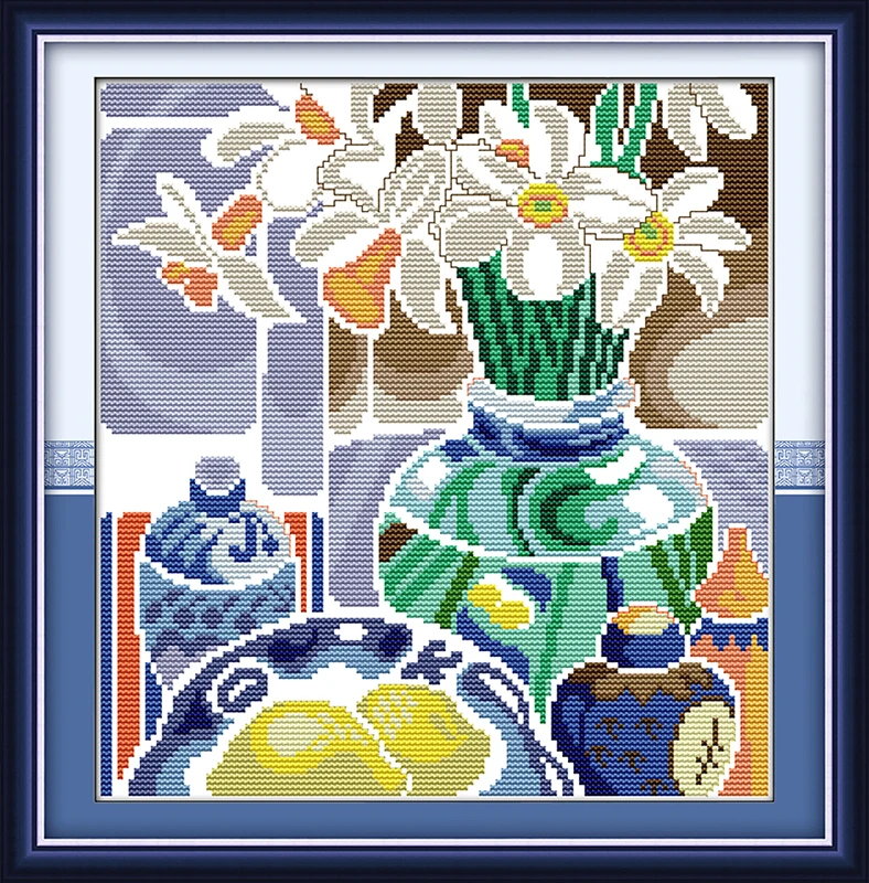 Набор для вышивки крестиком из белого и синего фарфора 11ct|flower cross stitch kits|flower stitchcross