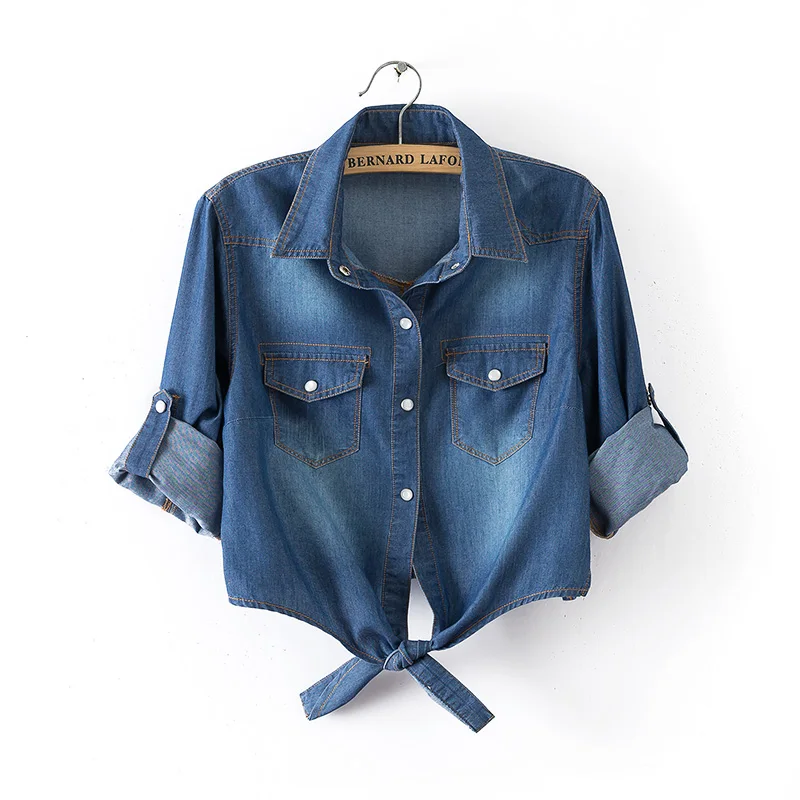 Женская рубашка с коротким рукавом куртка тонкий Узелок завязанный карман