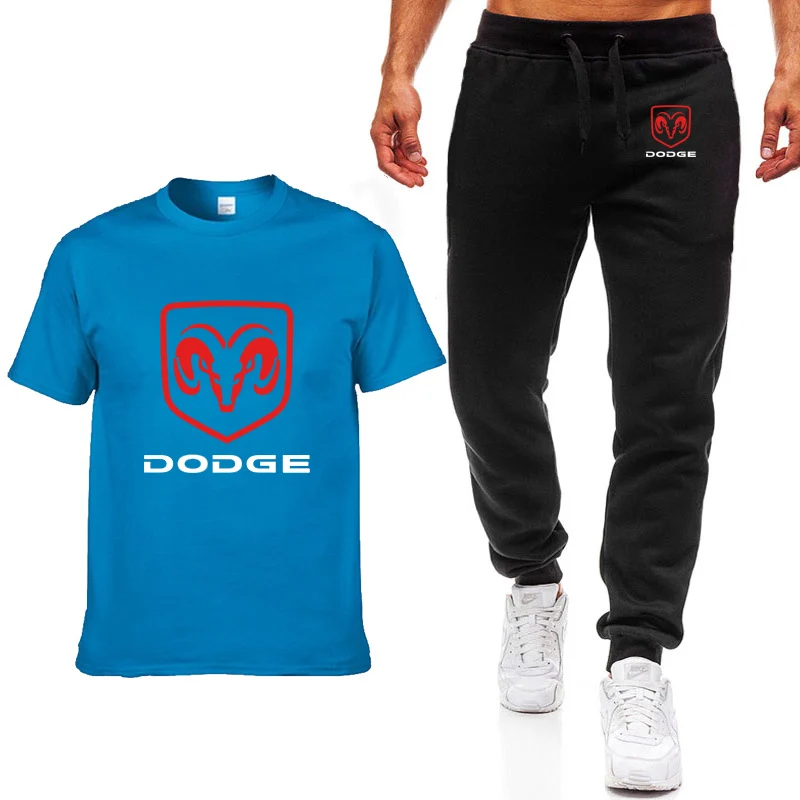 Модные летние мужские футболки Dodge Car с принтом логотипа в стиле хип-хоп, Повседневная хлопковая футболка с коротким рукавом высокого качества, штаны, костюм, мужская одежда - Цвет: 808