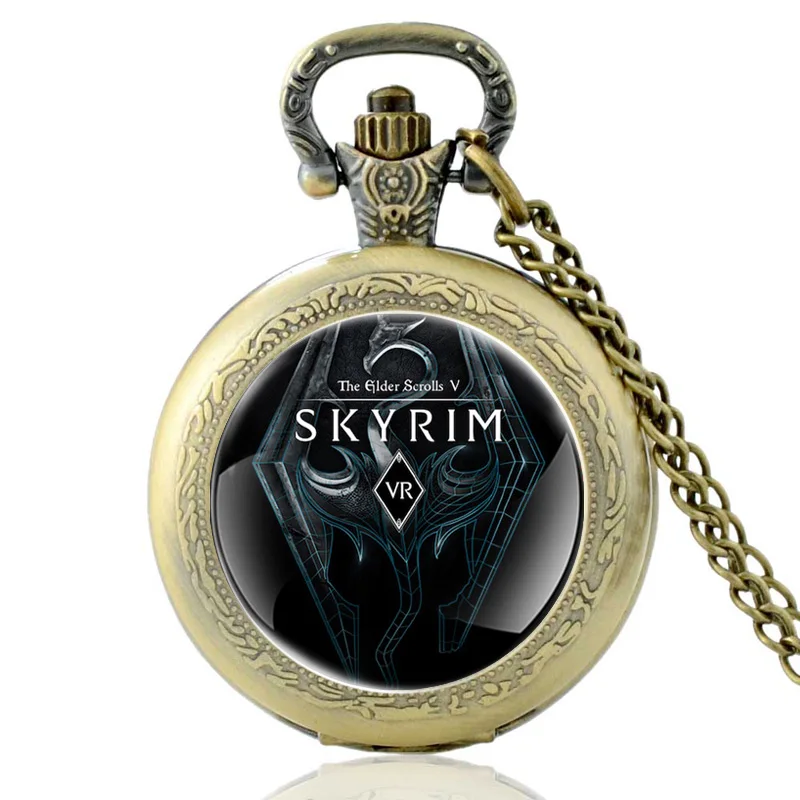 Винтажные бронзовые часы The Elder Scrolls V Skyrim, кварцевые карманные часы, классические мужские и женские часы с ожерельем - Цвет: P609-Bronze