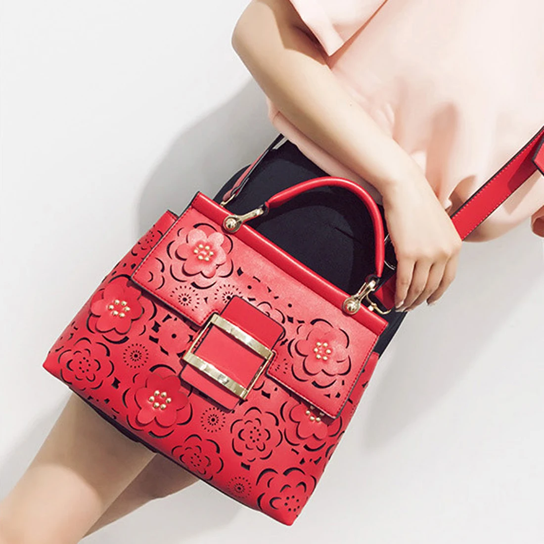 SFG HOUSE White Hollow Out Handbag Elegant Flower Summer Women Bag Luxury Casual PU Flap Messenger Bags | Багаж и сумки