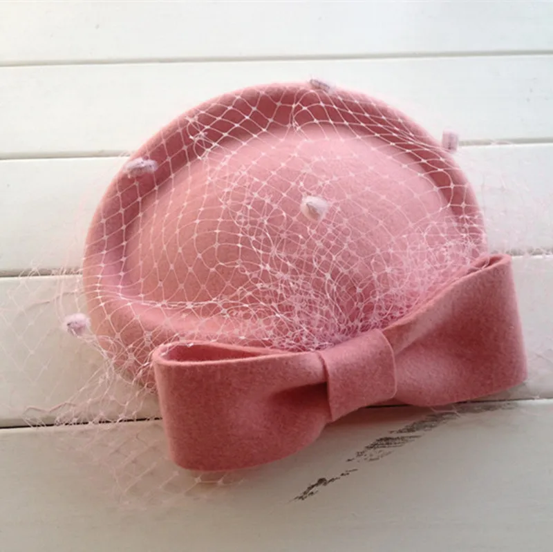 Женская шляпка из 100% шерсти вечерние шерстяные шляпы с вуалью в британском ретро