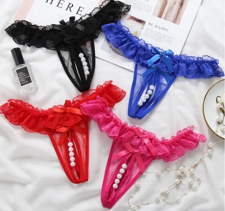 Женские трусы с жемчужинами, женские кружевные сексуальные трусики-стринги, нижнее белье, стринги, Сексуальное белье qt080