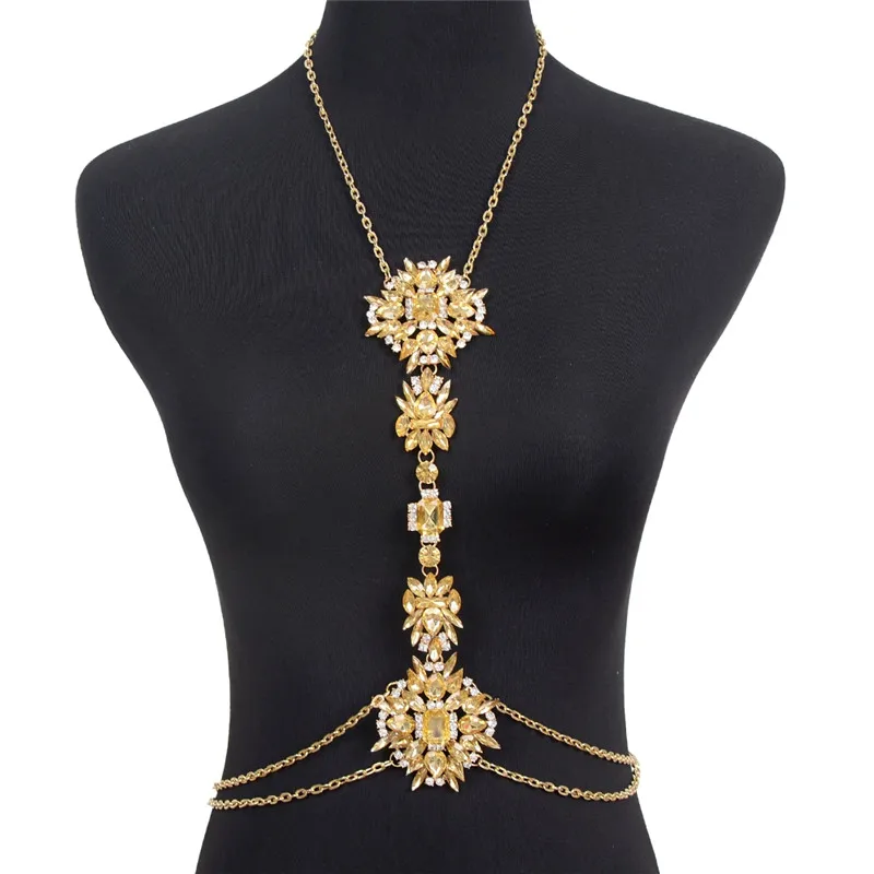 Imixlot преувеличенные ювелирные изделия Большие Цветы Стразы Золотая цепь для тела