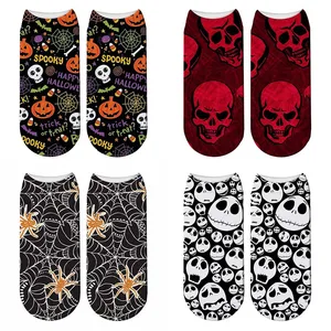 Новинка, женские носки с 3D-принтом в виде черепа, смешные носки-фонарики в виде тыквы, страшные носки в виде костей, короткие носки для косплея и вечеринки, подарок