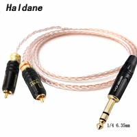 free shipping haldane 14 6 35mm male to 2 rca male audio adapter cable 7n occ copper silver plated audio cable