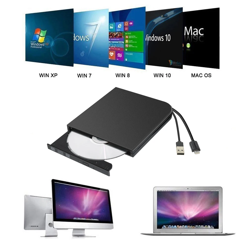 Внешний DVD проигрыватель RW 2 в 1 Type C + USB 3 0 для Asus lenovo Acer Dell|Оптические дисководы| |