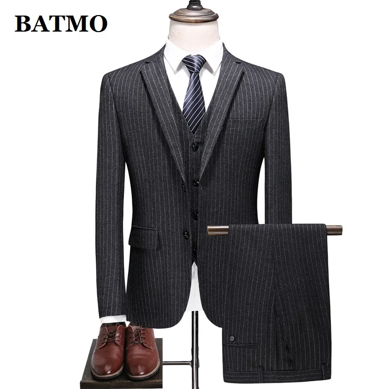 

BATMO 2019 новое поступление, высокое качество, повседневные темно-серые полосатые костюмы для мужчин, мужское свадебное платье, большой размер,...