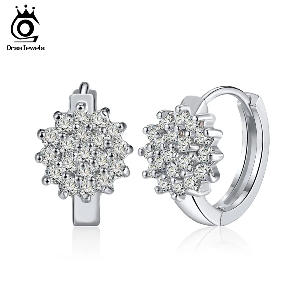 ORSA JEWELS, роскошные женские серьги-кольца серебряного цвета, 19 шт., AAA, прозрачный циркон, опт, серьги, модное ювелирное изделие для женщин, OME47-P