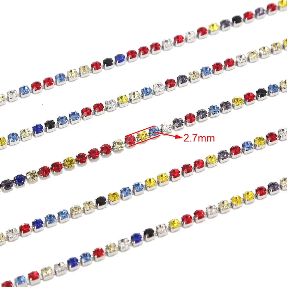 2.7mm rainbow 1 метр кристалл горный хрусталь DIY 3 мм модные аксессуары близкий горный хрусталь из нержавеющей стали чашки цепи никель свинец никогда не выцветает - Цвет: 2.7mm rainbow