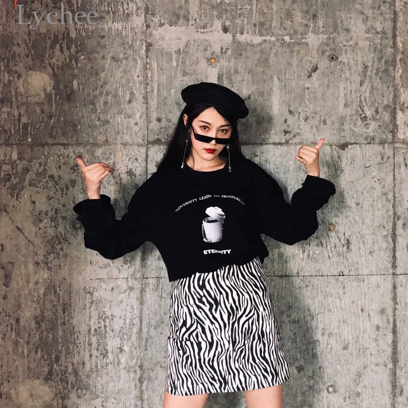 Личи Harajuku Зебра Женская юбка с высокой талией черные и белые юбки Повседневная