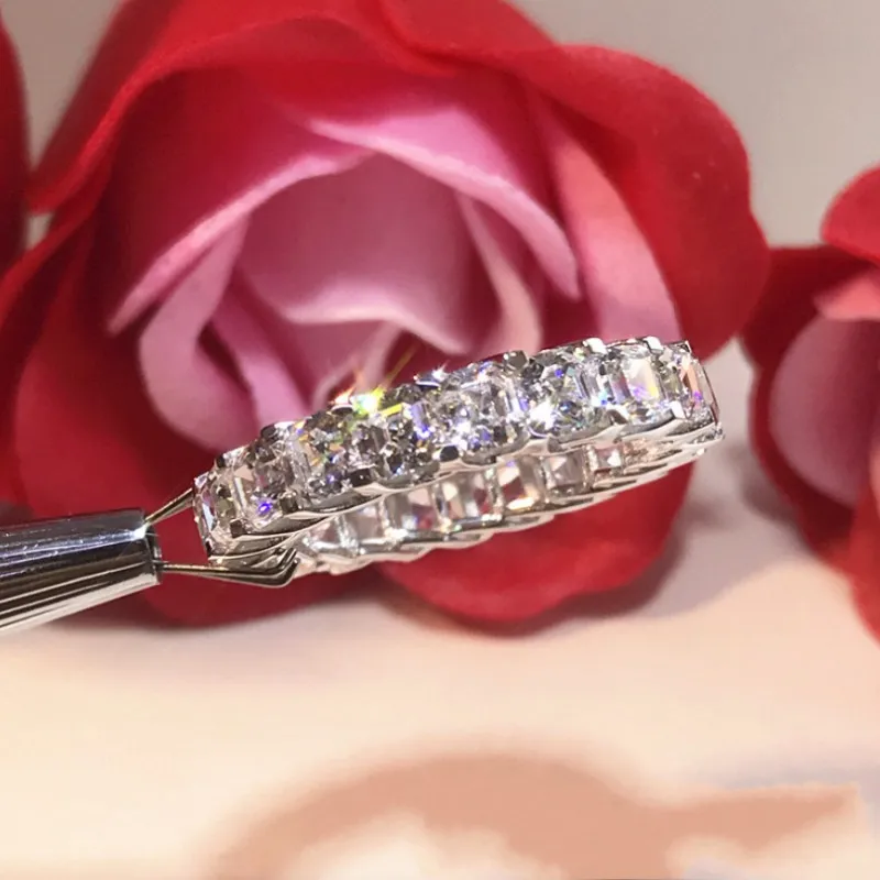 The Best Sale Choucong Brand Original Luxury Jewelry 925 Sterling Silver Princess Cut Stack White Clear 5A CZ Wedding Band Ring | Украшения