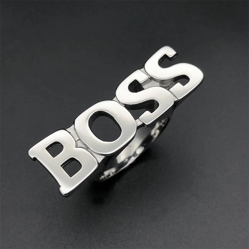 Мужское кольцо в стиле хип хоп с надписью BOSS золото серебро черный нержавеющая