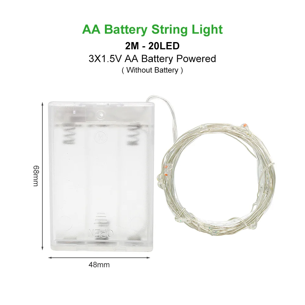 2M AA Battery Box ANBLUB, 3 м, 5 м, 10 м, светодиодный светильник, AA, на батарейках, для улицы, в помещении, Рождественское украшение, гирлянда, сказочный светильник, s CR2032 батарея - Испускаемый цвет: 2M AA Battery Box