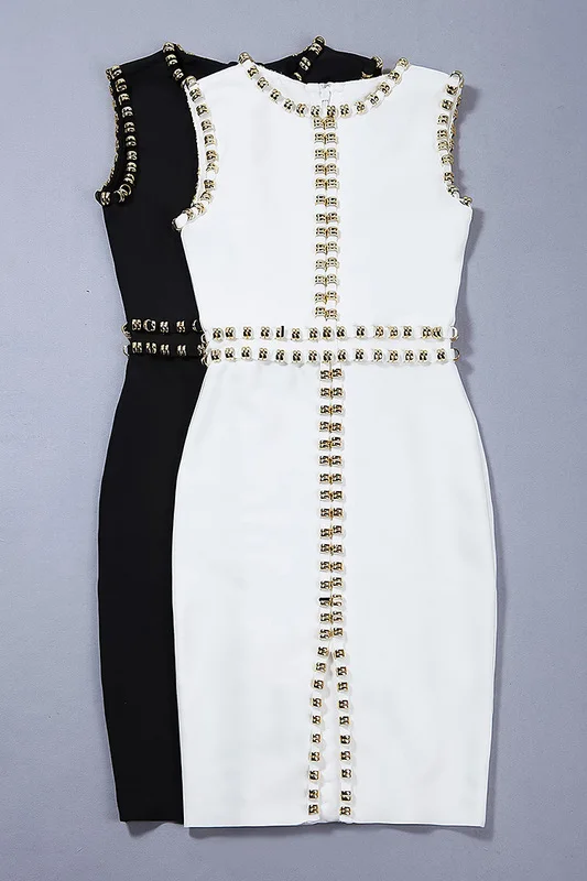 Белый цвет вид спереди сплит-платье без рукавов с бусинами Праздничное платье на