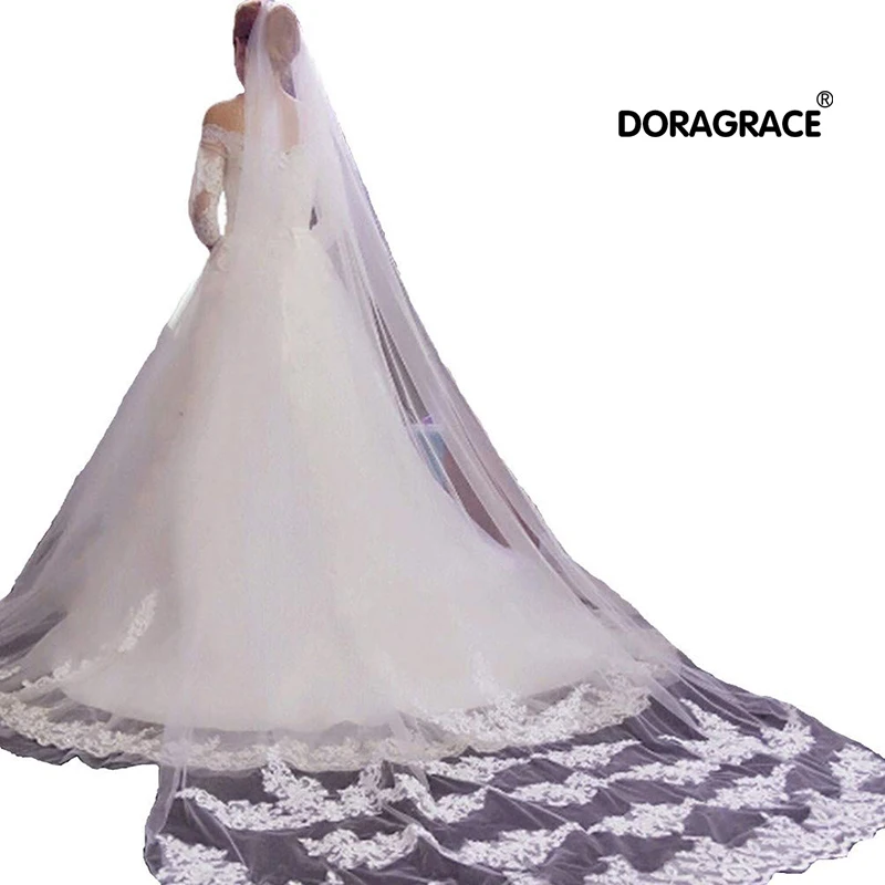 Doragrace Женская длинная кружевная вуаль белая цвета слоновой кости с гребнем |