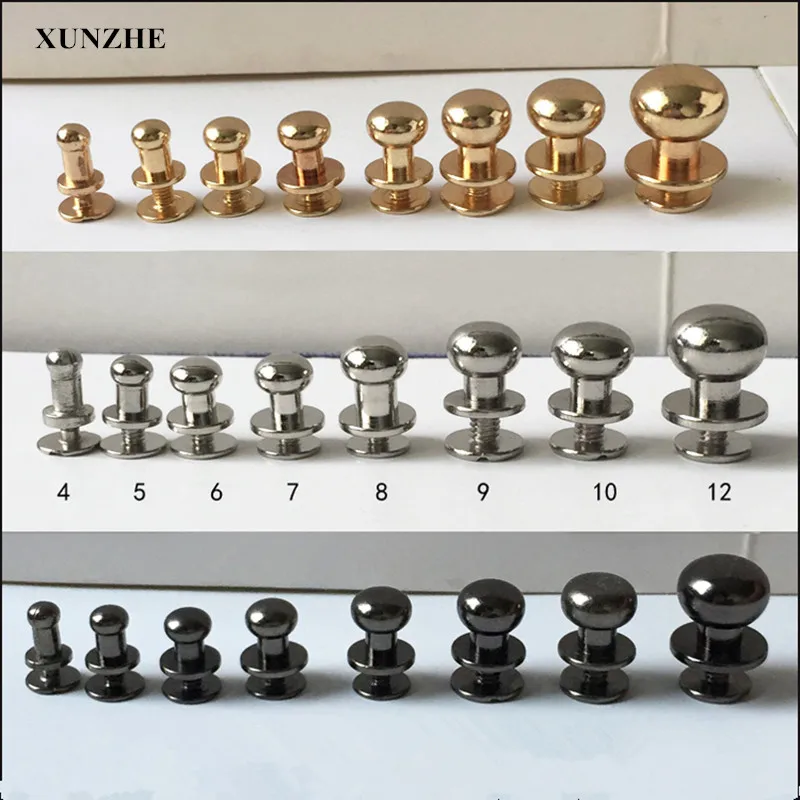 

XUNZHE 20pcs Monk Head Screws Leather Craft Belt Wallet Solid Brass Nail Rivets Screws Bags accessories tacks clothes